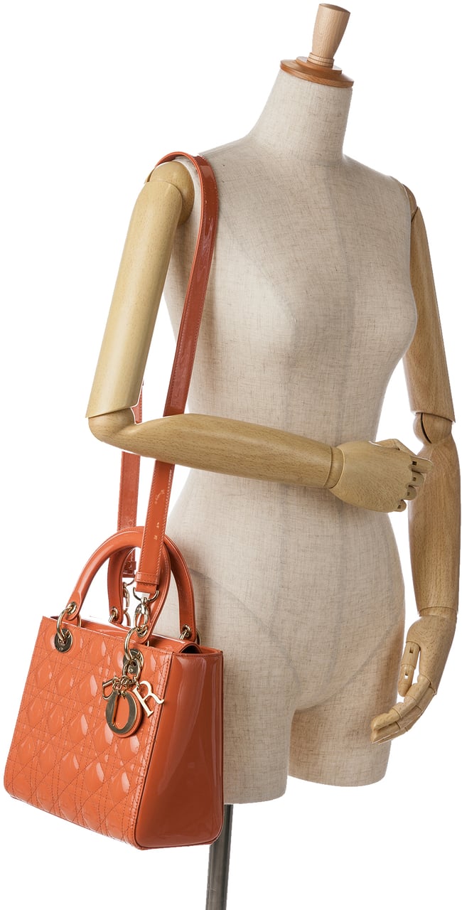 Dior Medium Patent Cannage Lady Dior Oranje