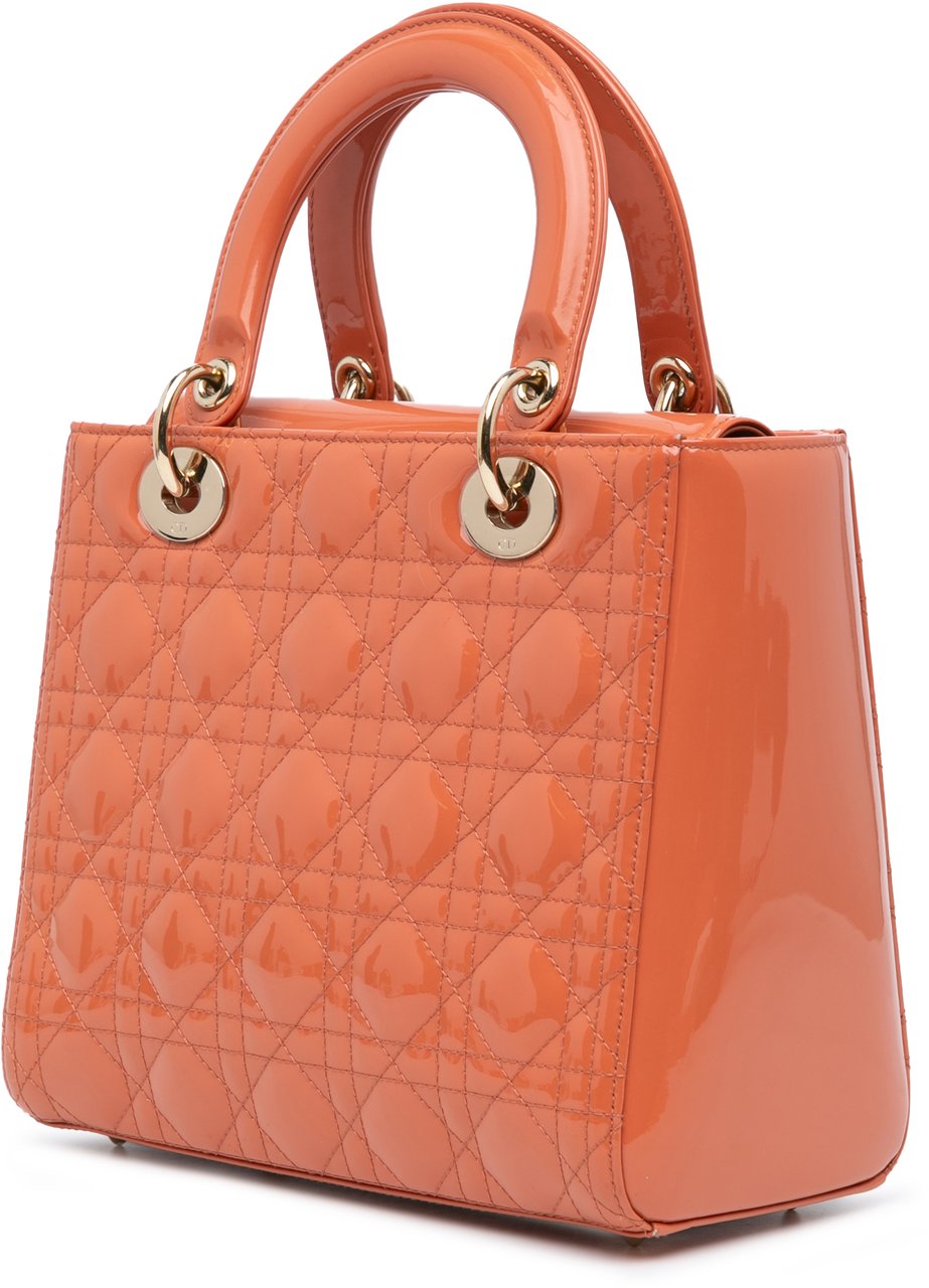 Dior Medium Patent Cannage Lady Dior Oranje