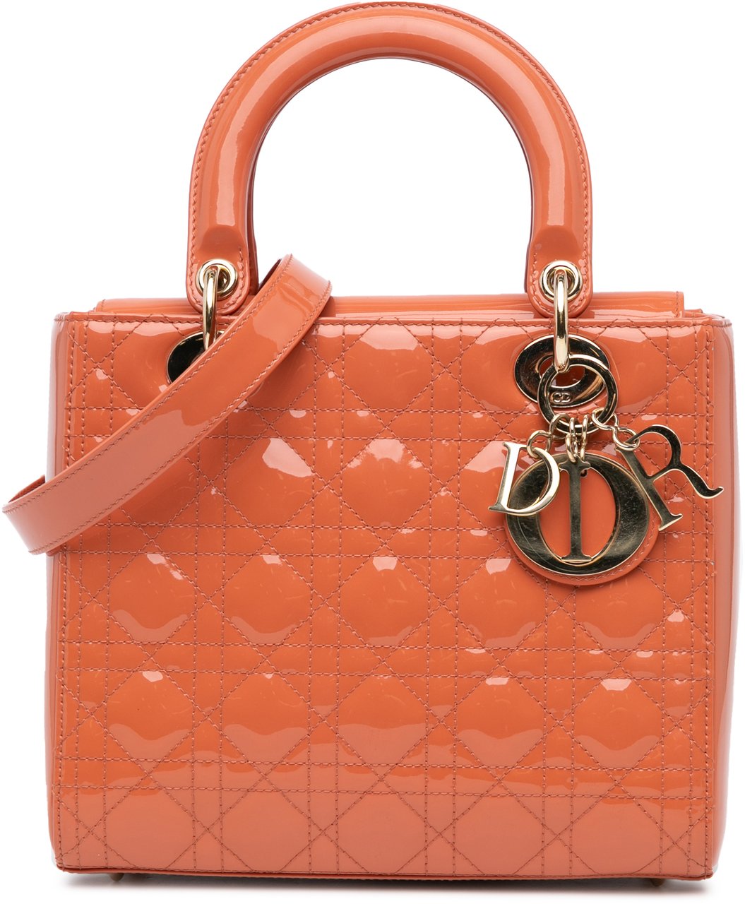Dior Medium Patent Cannage Lady Dior Oranje