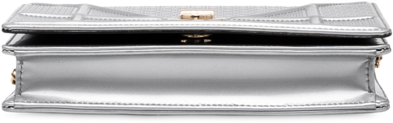 Dior Metallic Patent Microcannage Diorama Wallet on Chain Zilver