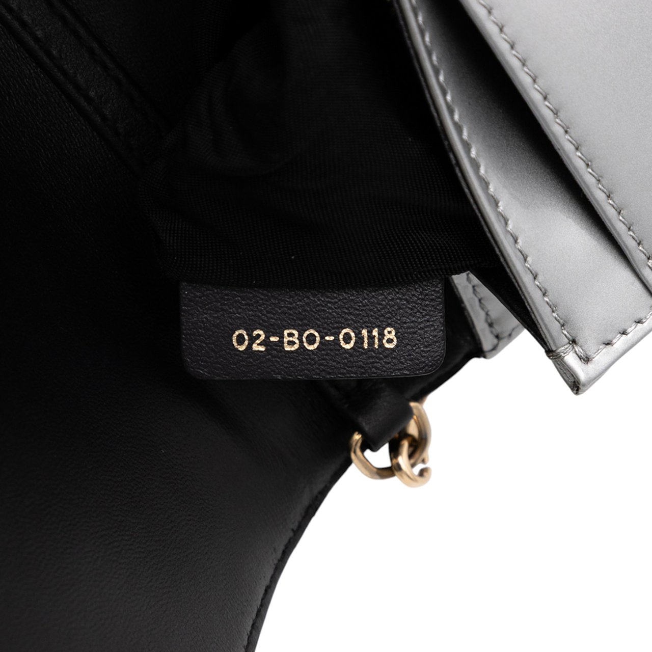 Dior Metallic Patent Microcannage Diorama Wallet on Chain Zilver