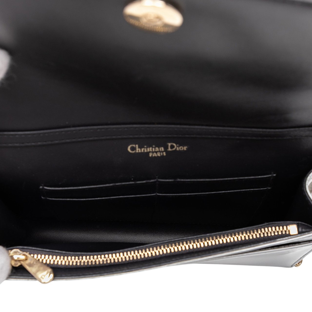 Dior Metallic Patent Microcannage Diorama Wallet on Chain Zilver