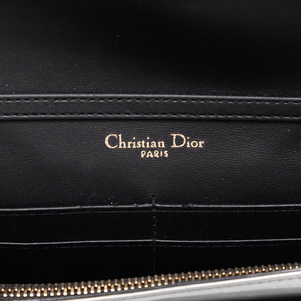 Dior Metallic Patent Microcannage Diorama Wallet on Chain Zilver