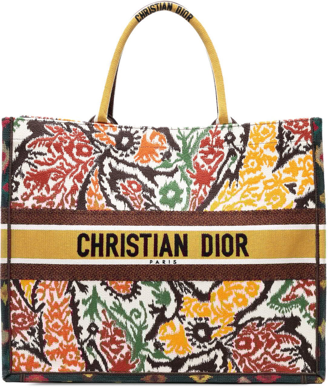 Dior Large Embroidered Canvas Paisley Book Tote Geel