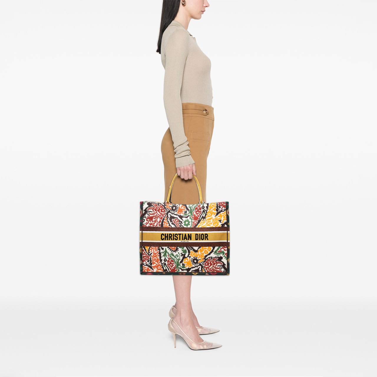 Dior Large Embroidered Canvas Paisley Book Tote Geel