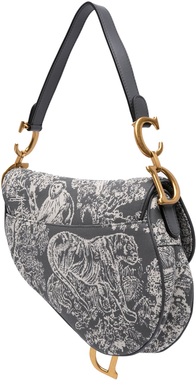 Dior Canvas Reverse Embroidered Toile De Jouy Saddle Bag Grijs