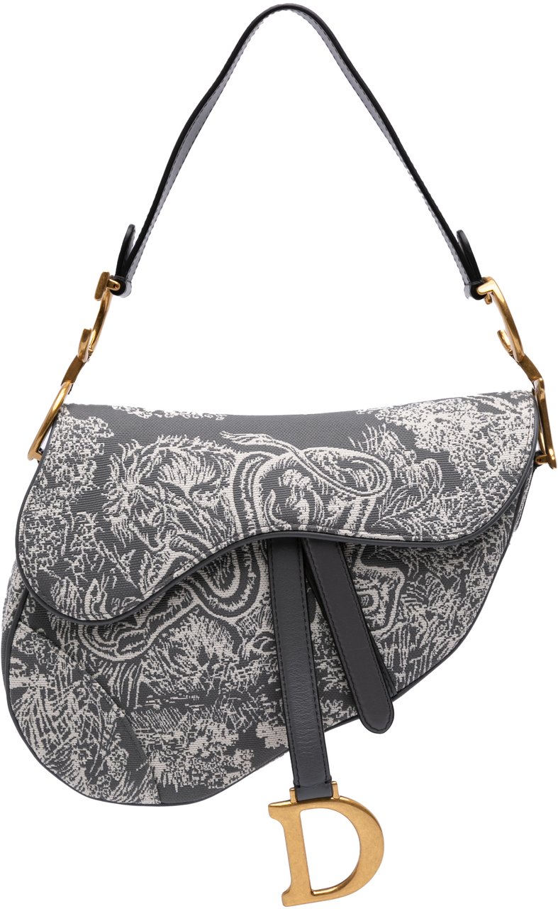 Dior Canvas Reverse Embroidered Toile De Jouy Saddle Bag Grijs