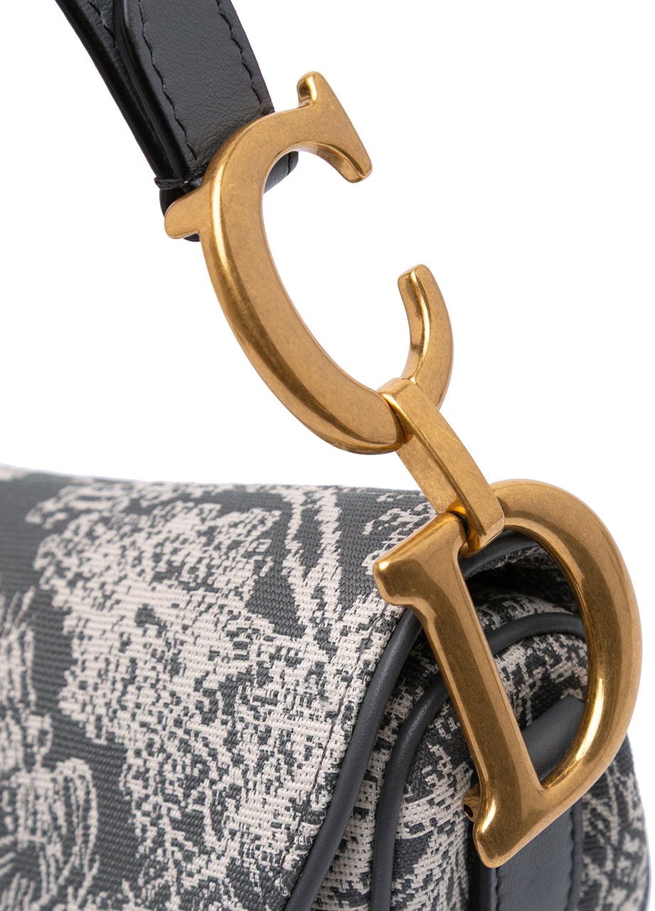 Dior Canvas Reverse Embroidered Toile De Jouy Saddle Bag Grijs