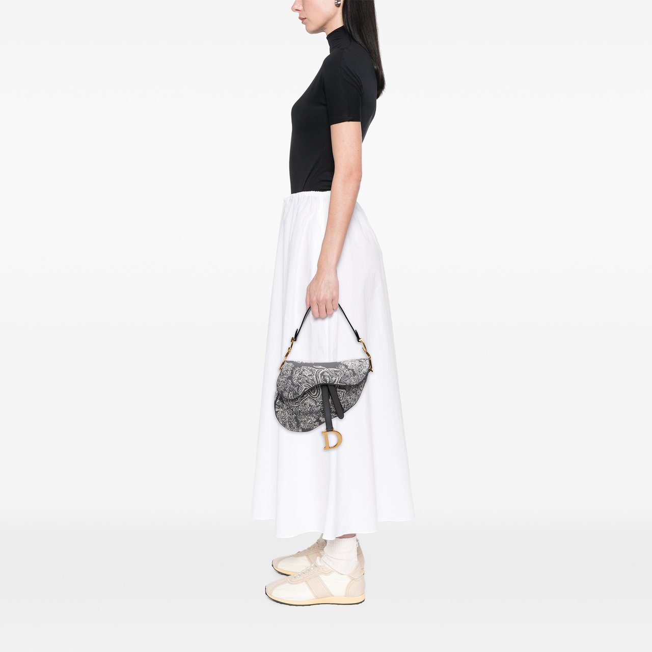 Dior Canvas Reverse Embroidered Toile De Jouy Saddle Bag Grijs