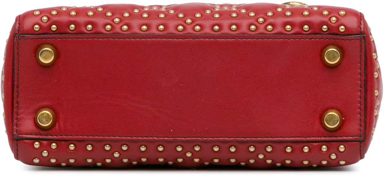 Dior Small Lambskin Cannage Studded Supple Lady Dior Rood