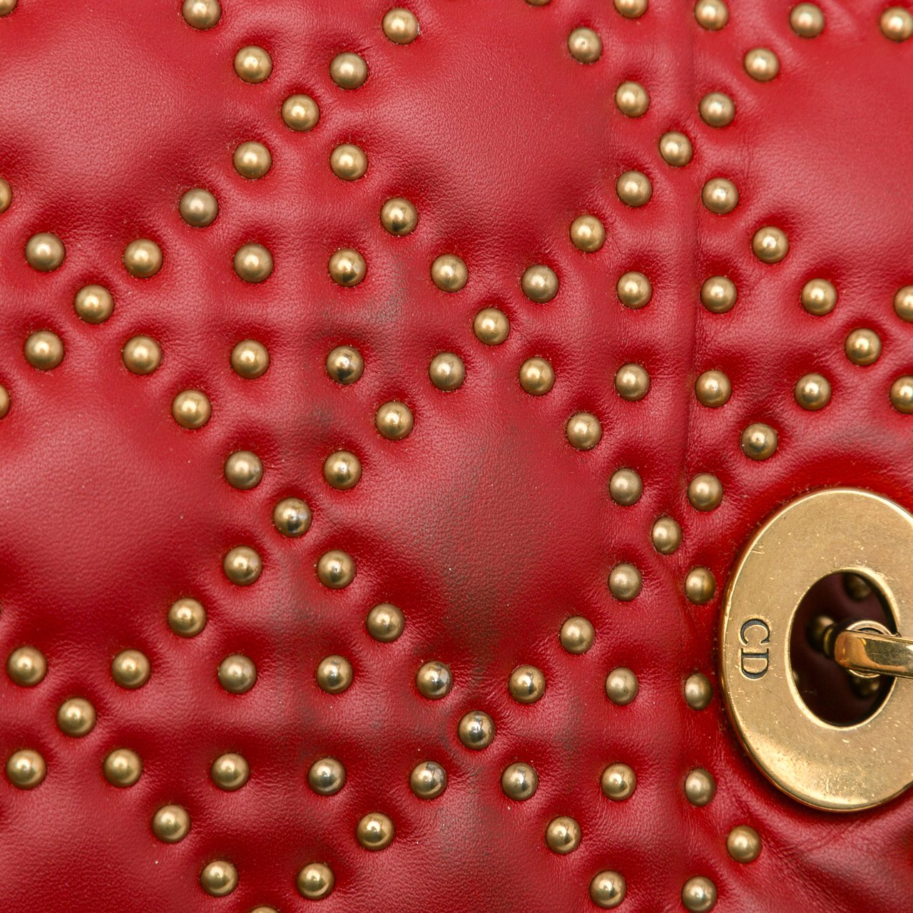 Dior Small Lambskin Cannage Studded Supple Lady Dior Rood