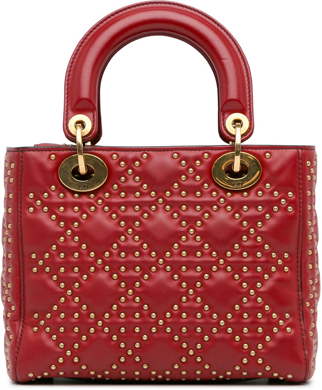 Dior Small Lambskin Cannage Studded Supple Lady Dior Rood