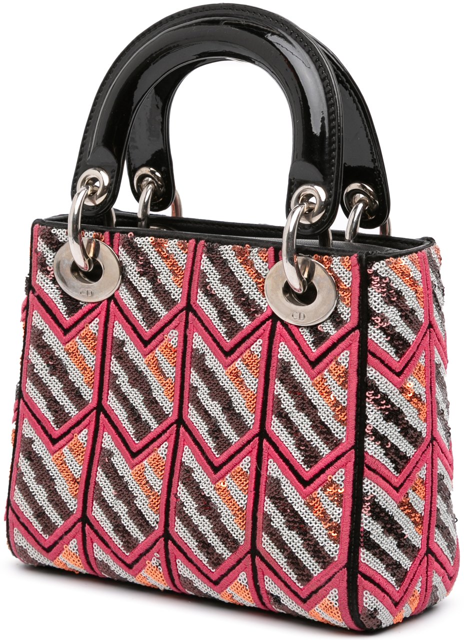 Dior Mini Patent Sequined Lady Dior Roze