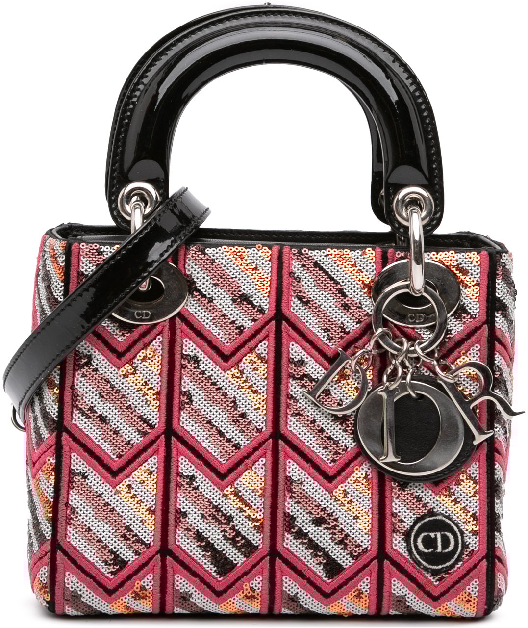 Dior Mini Patent Sequined Lady Dior Roze