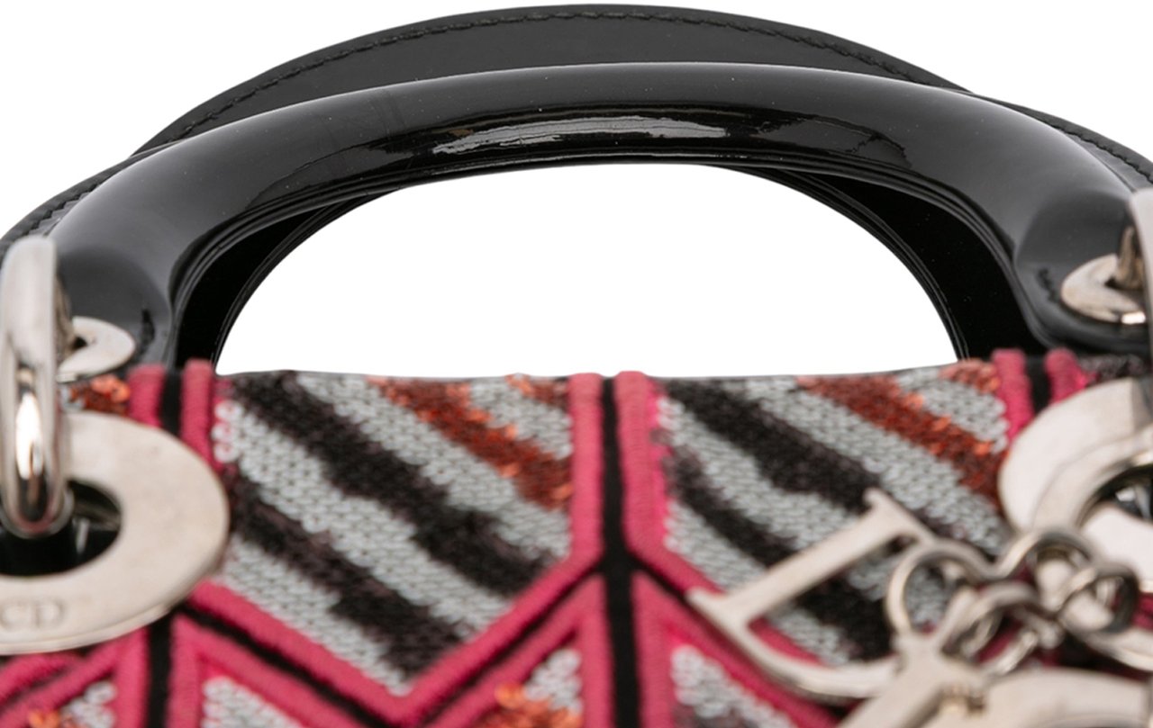 Dior Mini Patent Sequined Lady Dior Roze