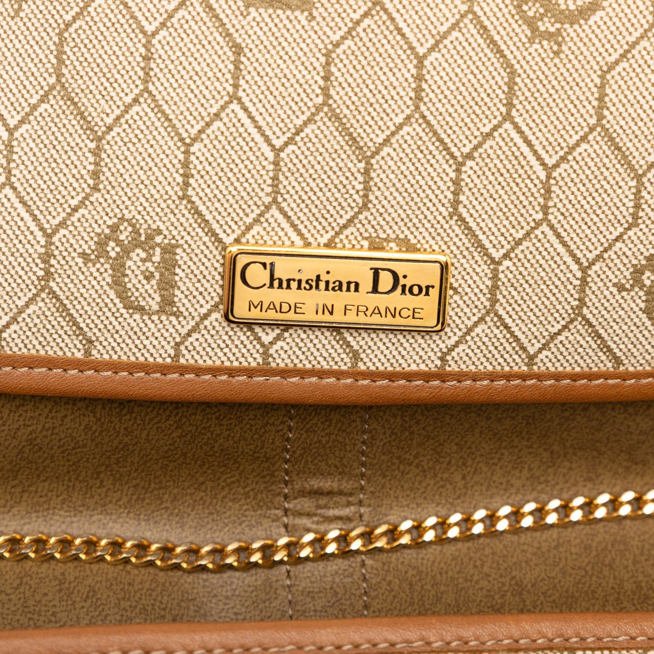 Dior Honeycomb Coated Canvas Chain Crossbody Bruin