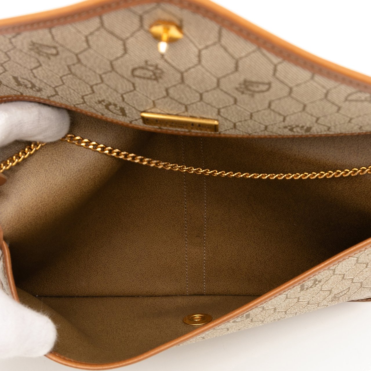 Dior Honeycomb Coated Canvas Chain Crossbody Bruin