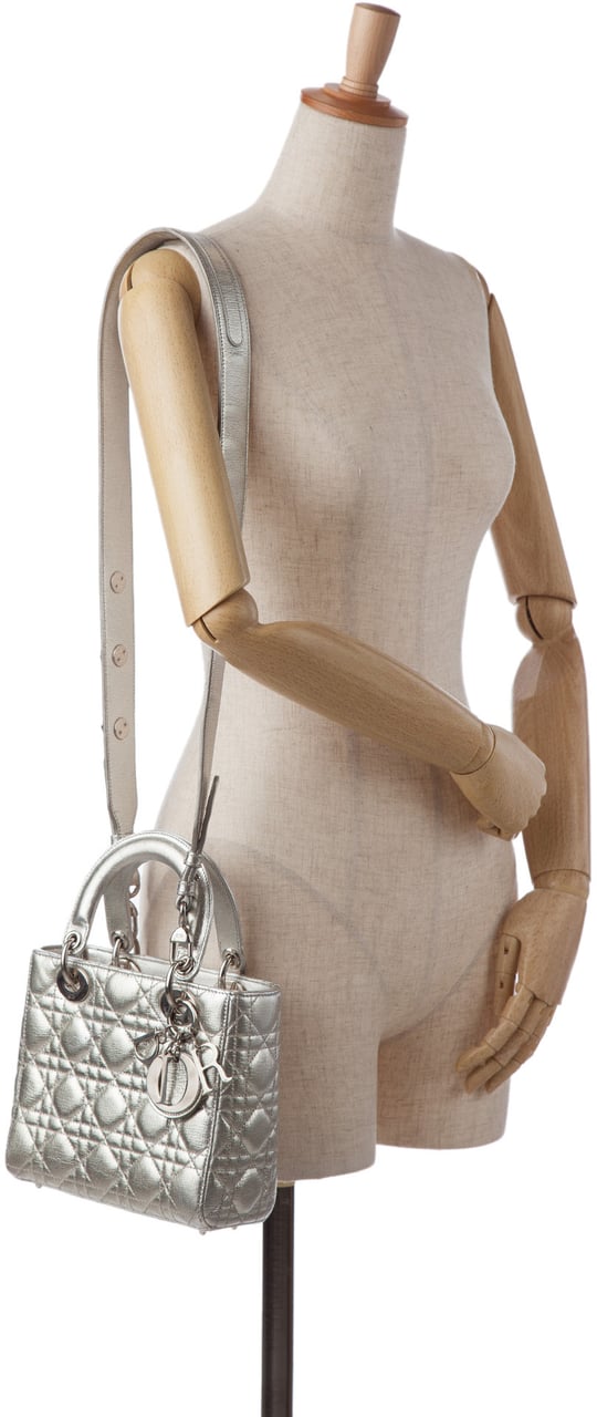 Dior Small Metallic Grained Calfskin Cannage My ABCDior Lady Dior Zilver