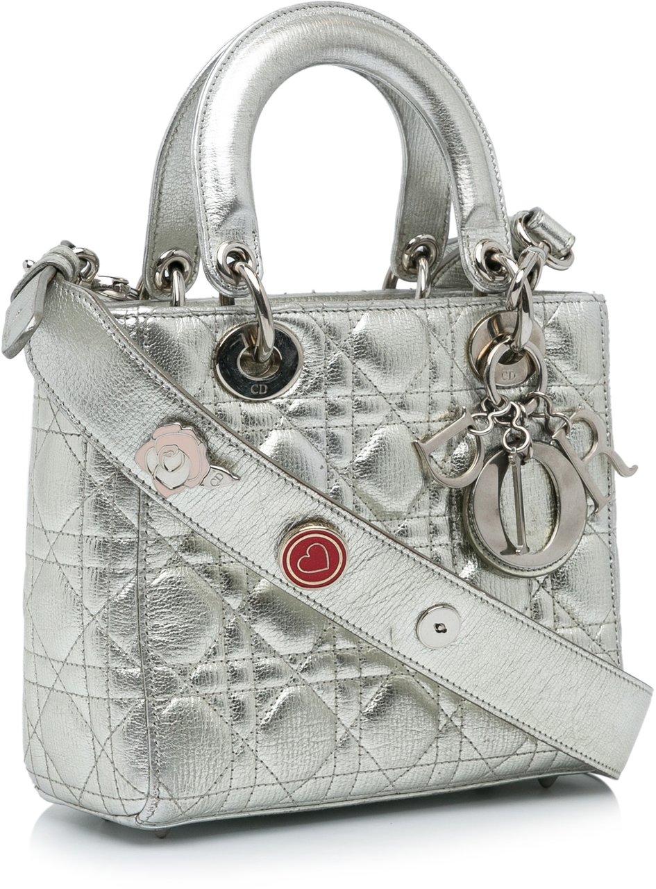 Dior Small Metallic Grained Calfskin Cannage My ABCDior Lady Dior Zilver