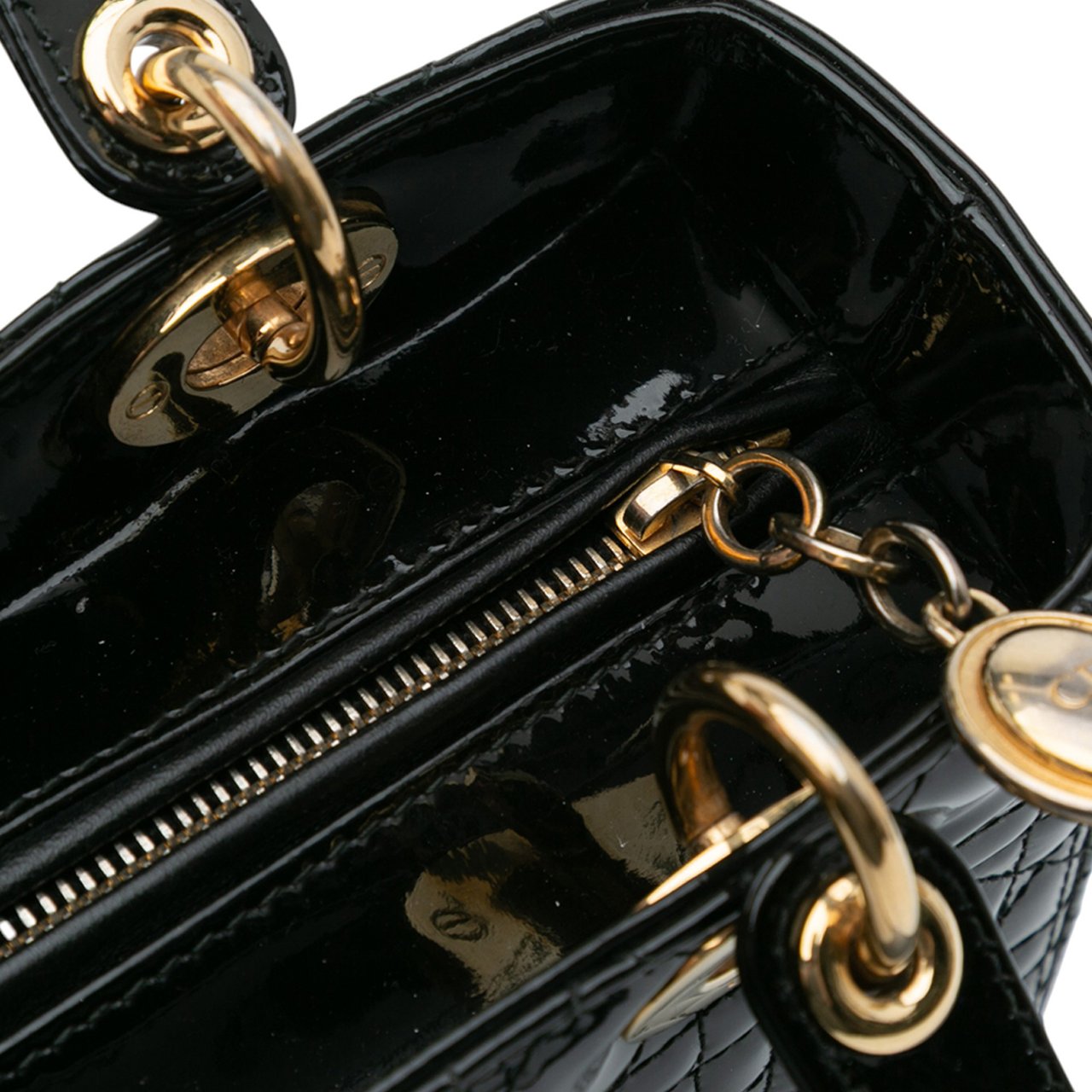 Dior Medium Patent Cannage Lady Dior Zwart