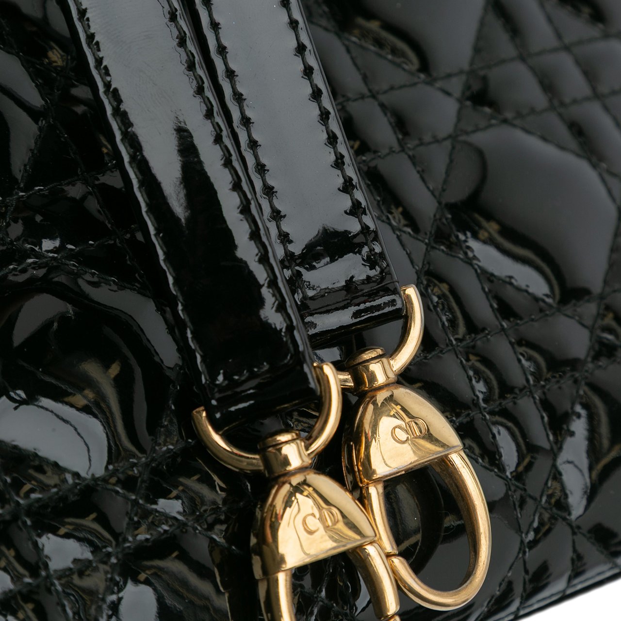 Dior Medium Patent Cannage Lady Dior Zwart