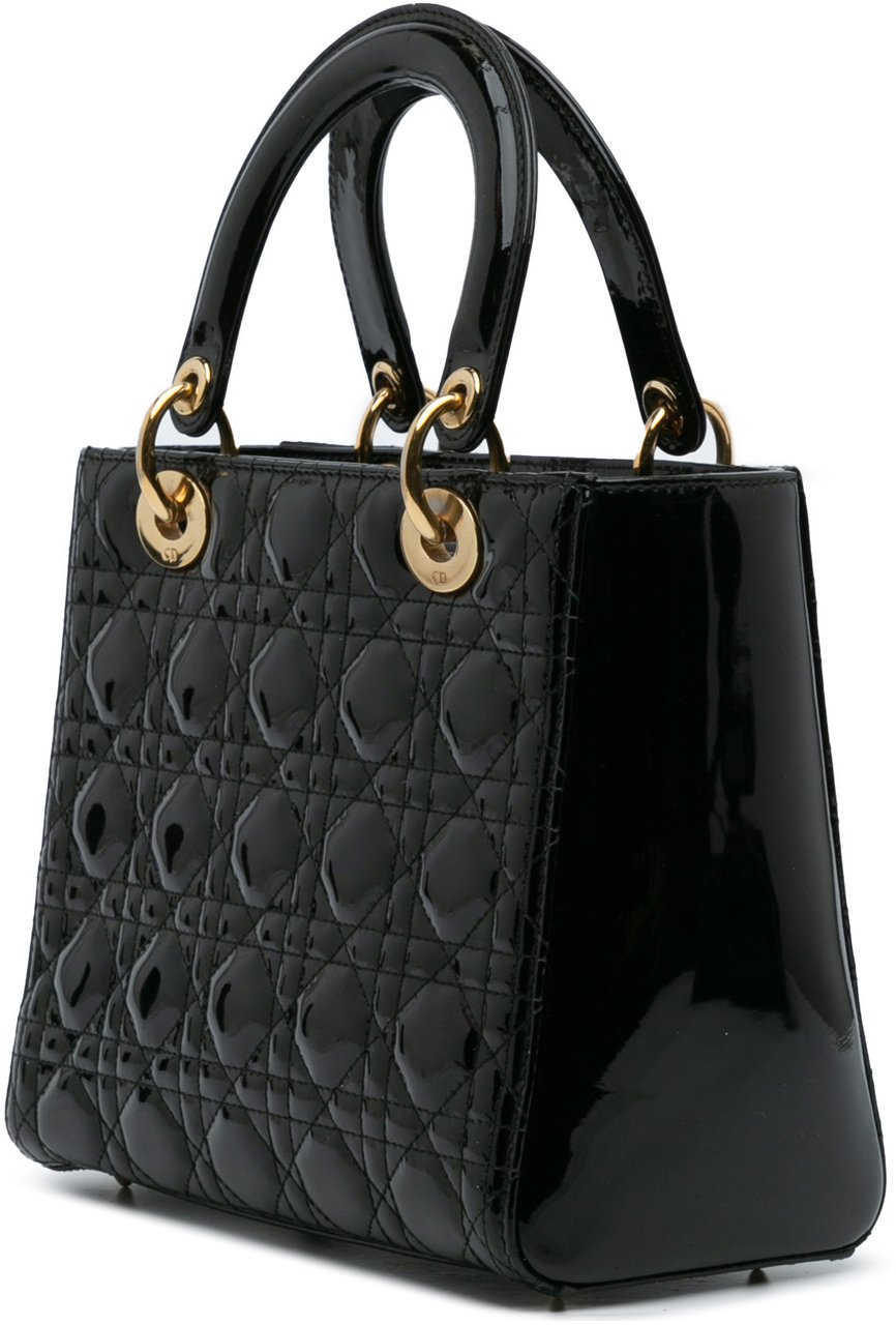 Dior Medium Patent Cannage Lady Dior Zwart