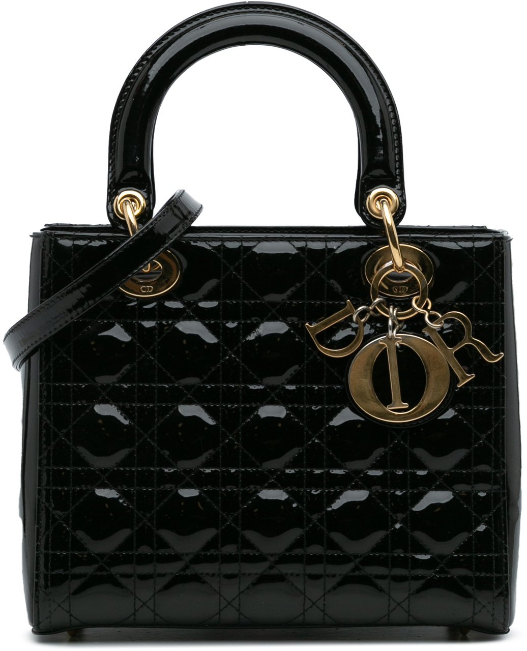 Dior Medium Patent Cannage Lady Dior Zwart