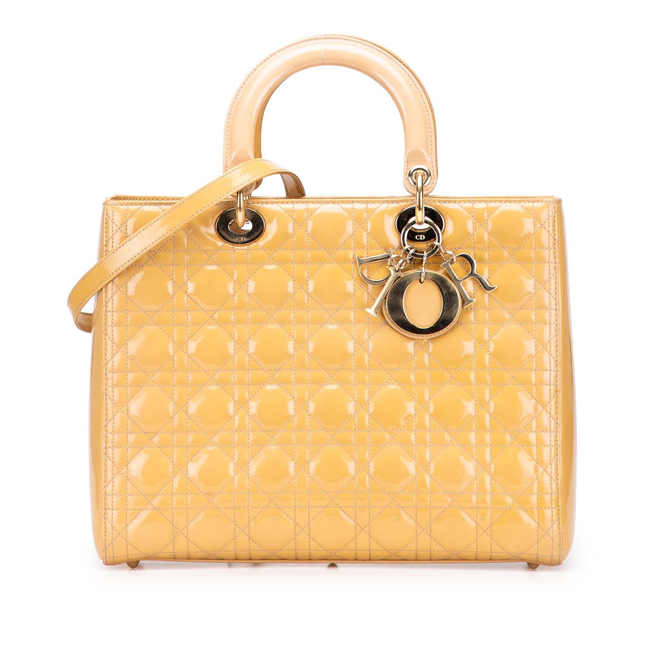 Dior Large Patent Cannage Lady Dior Bruin