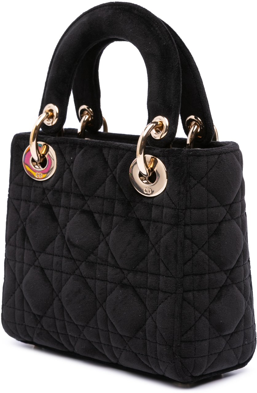 Dior Mini Velvet Cannage Lady Dior Zwart