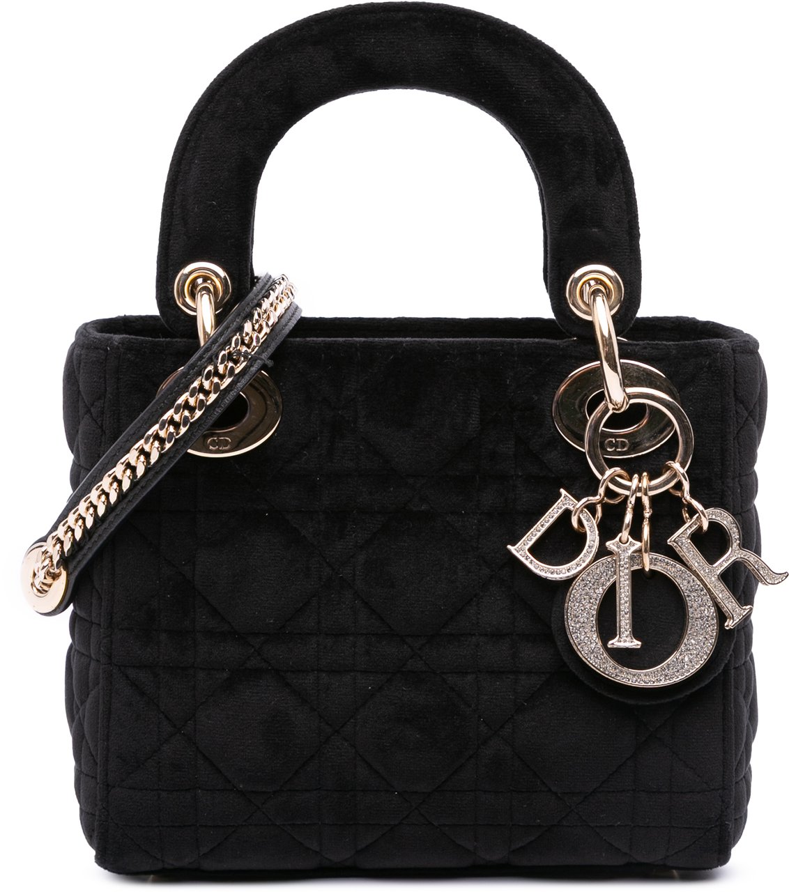 Dior Mini Velvet Cannage Lady Dior Zwart