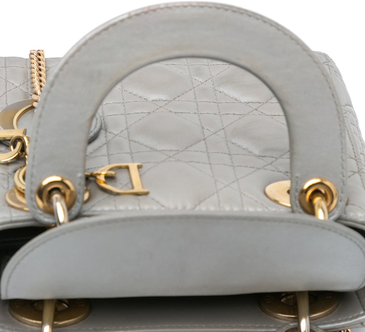 Dior Mini Metallic Lambskin Cannage Lady Dior Grijs