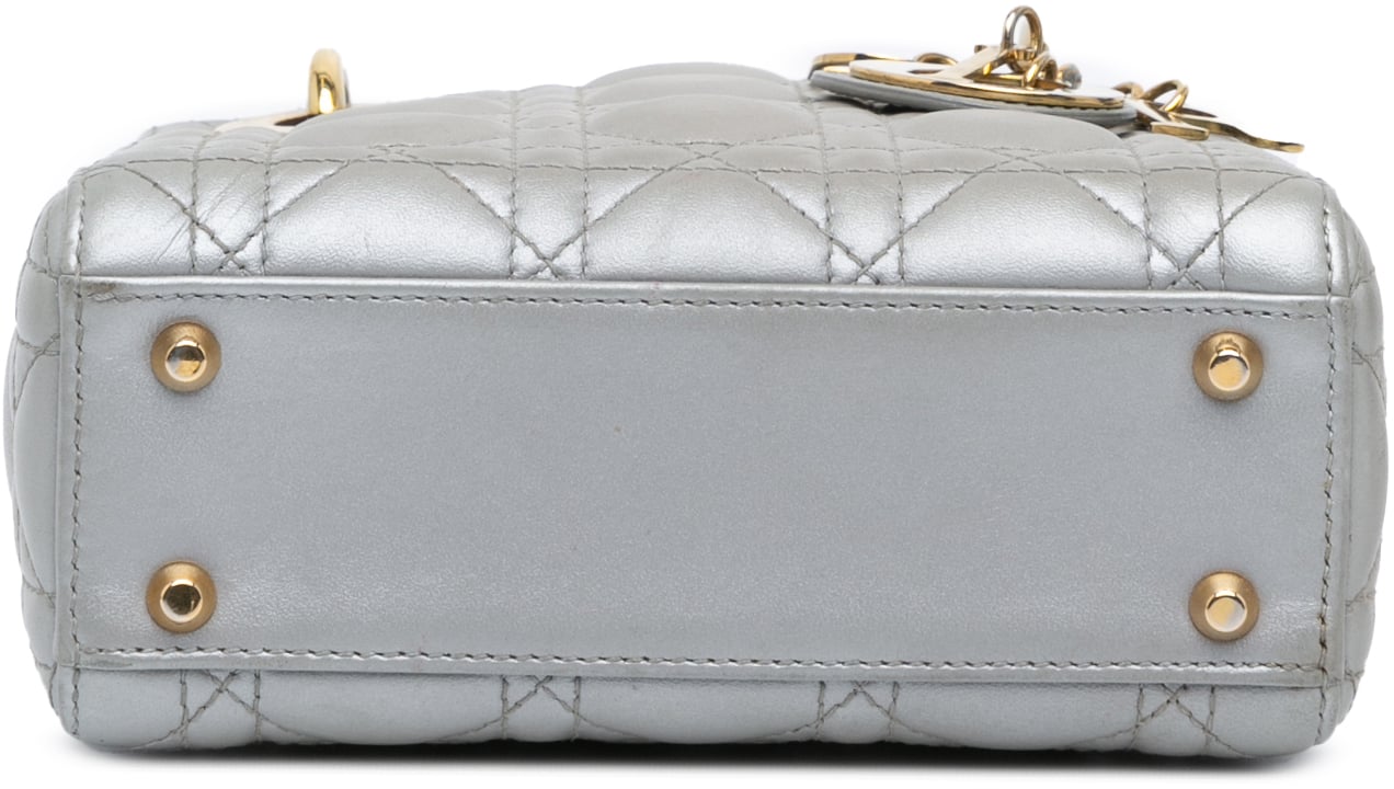 Dior Mini Metallic Lambskin Cannage Lady Dior Grijs