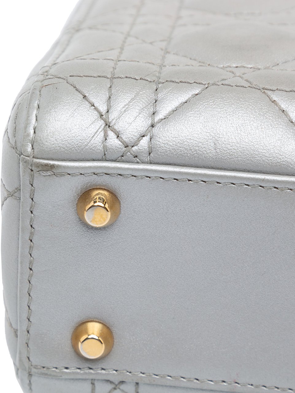 Dior Mini Metallic Lambskin Cannage Lady Dior Grijs