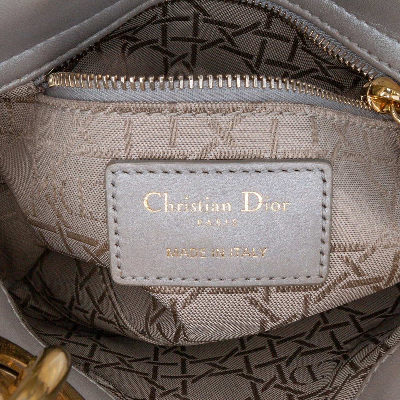 Dior Mini Metallic Lambskin Cannage Lady Dior Grijs