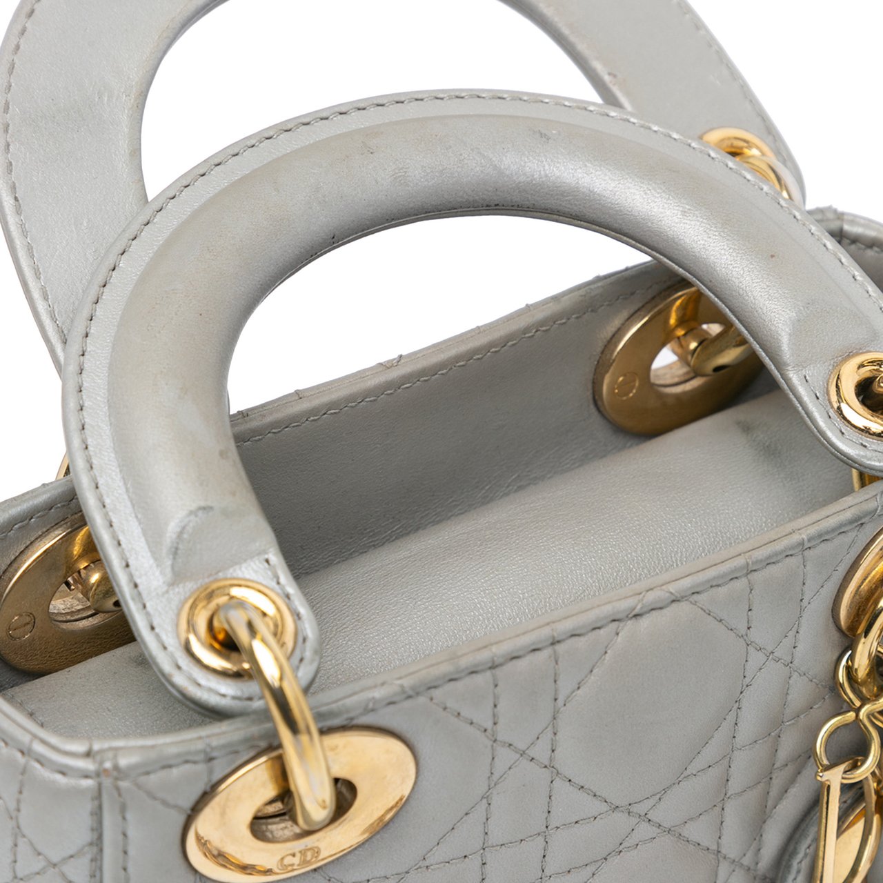 Dior Mini Metallic Lambskin Cannage Lady Dior Grijs