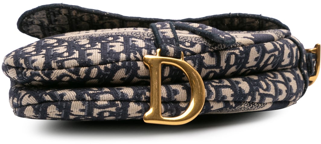 Dior Oblique Canvas Embroidered Saddle Bag Blauw