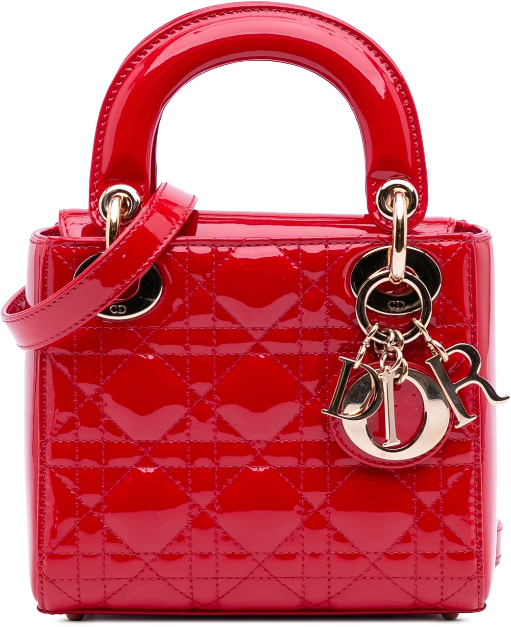 Dior Mini Patent Cannage Lady Dior Rood