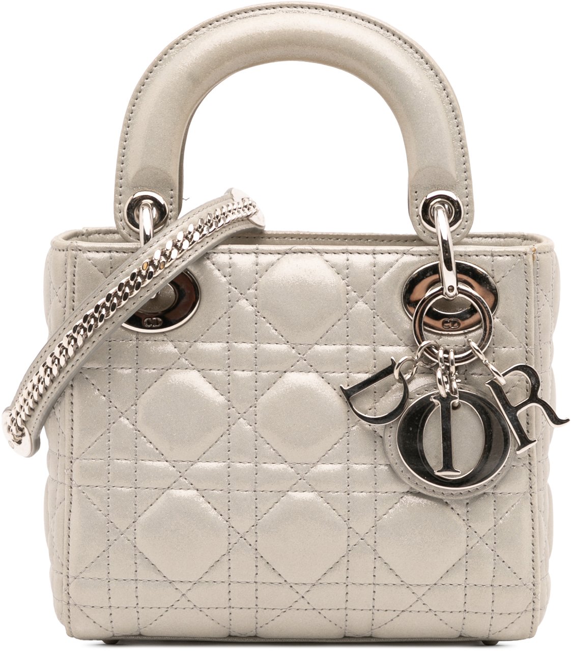 Dior Mini Iridescent Lambskin Cannage Lady Dior Zilver
