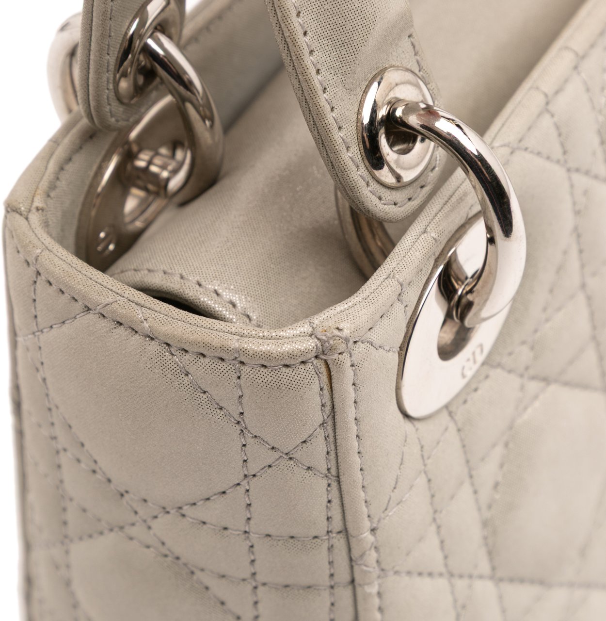 Dior Mini Iridescent Lambskin Cannage Lady Dior Zilver