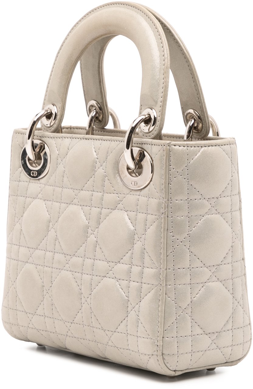 Dior Mini Iridescent Lambskin Cannage Lady Dior Zilver