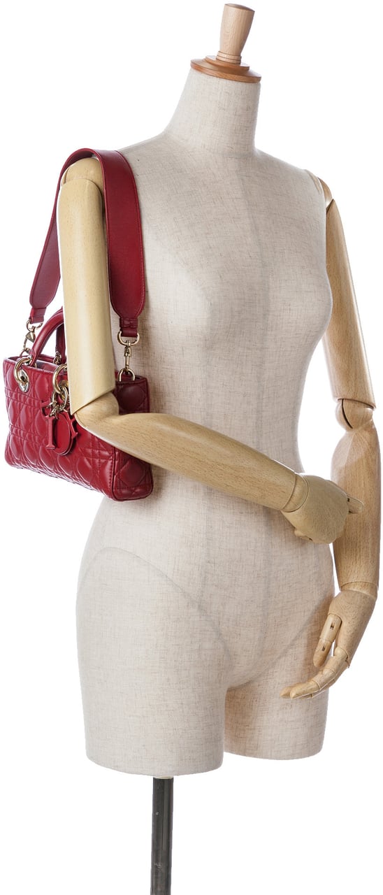 Dior Medium Lambskin Cannage Lady D Joy Rood