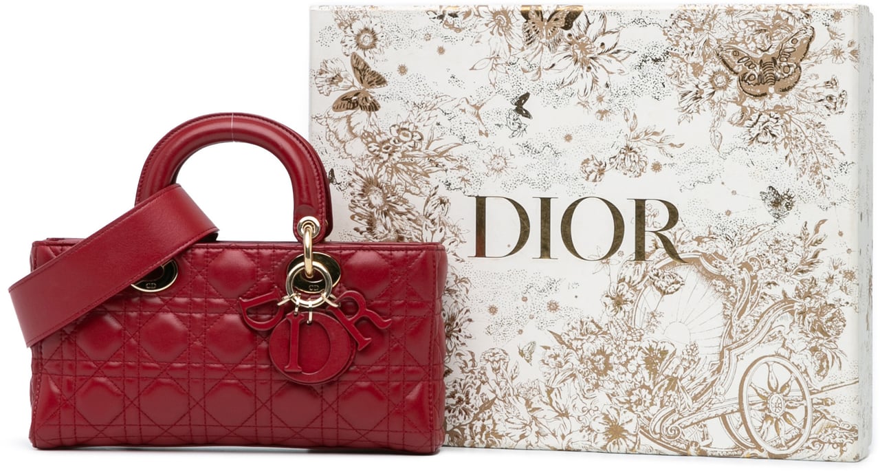 Dior Medium Lambskin Cannage Lady D Joy Rood