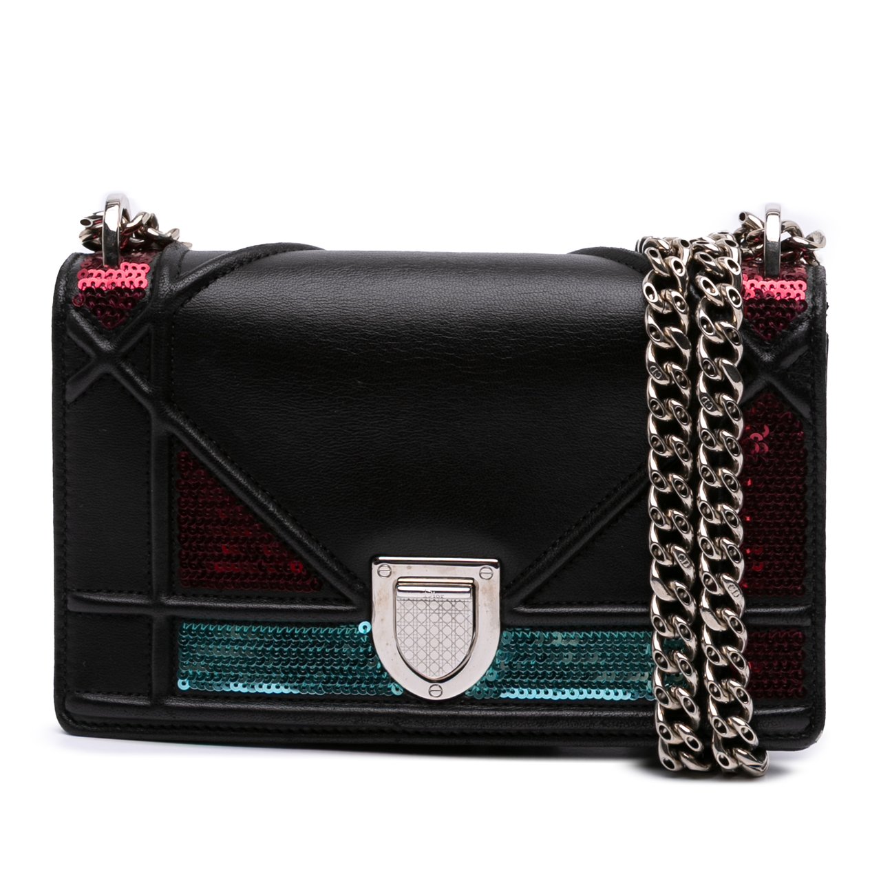 Dior Mini Lambskin Sequin Diorama Flap Zwart