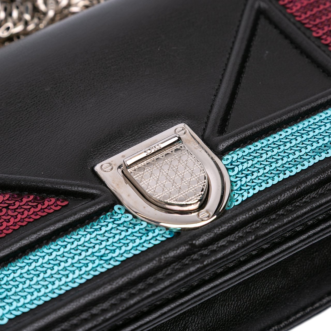 Dior Mini Lambskin Sequin Diorama Flap Zwart