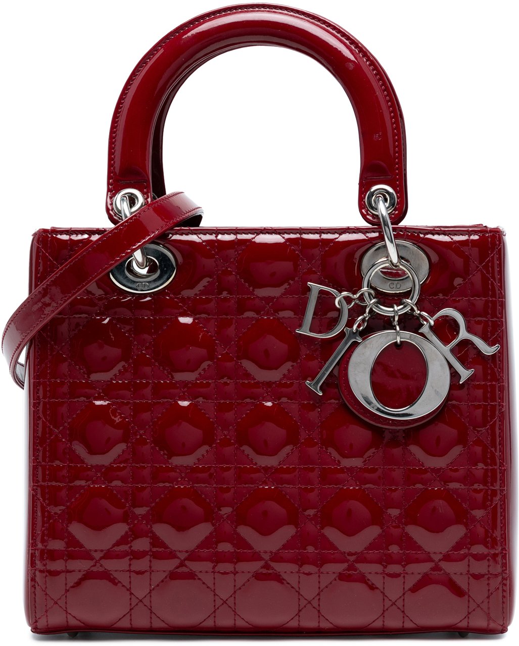 Dior Medium Patent Cannage Lady Dior Rood