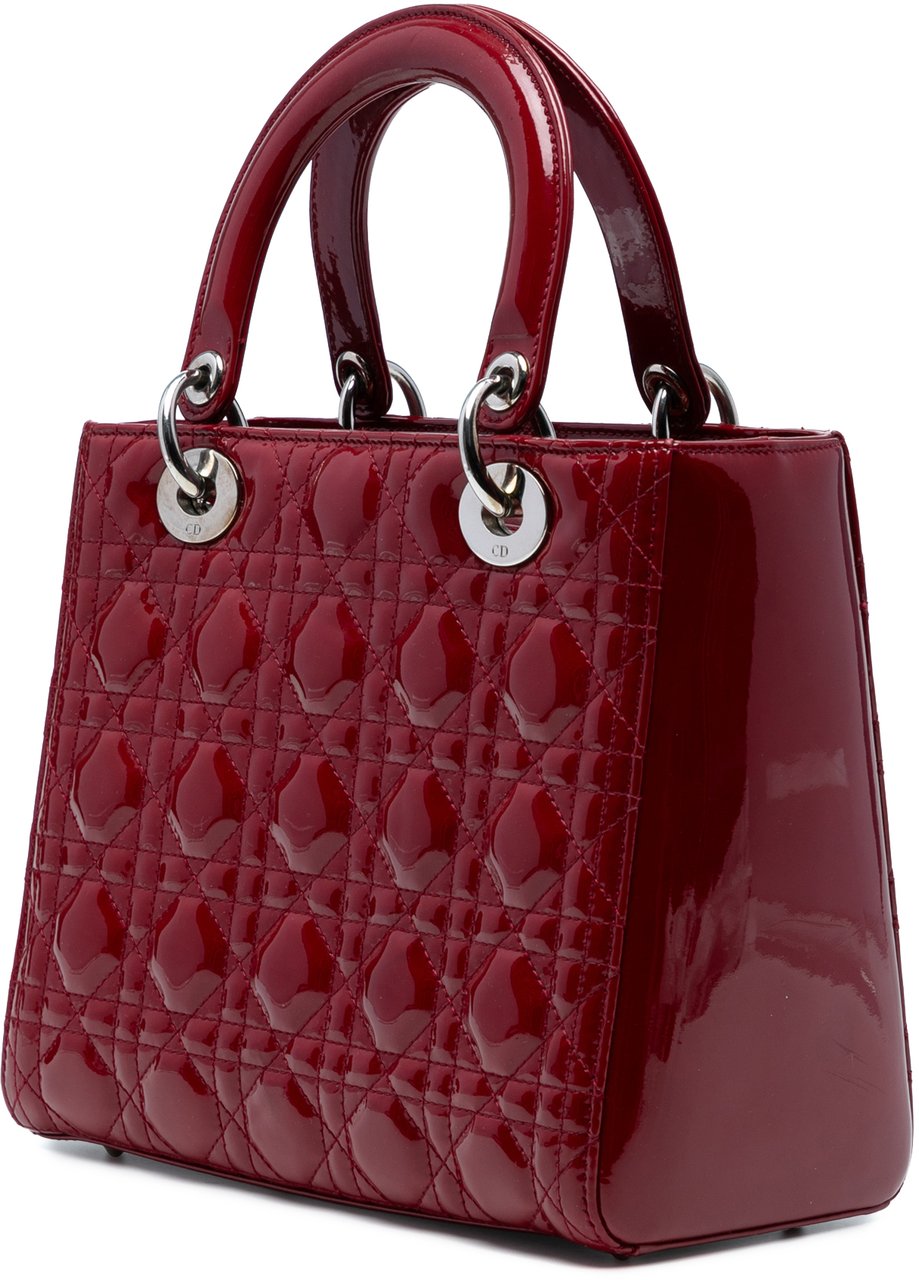 Dior Medium Patent Cannage Lady Dior Rood