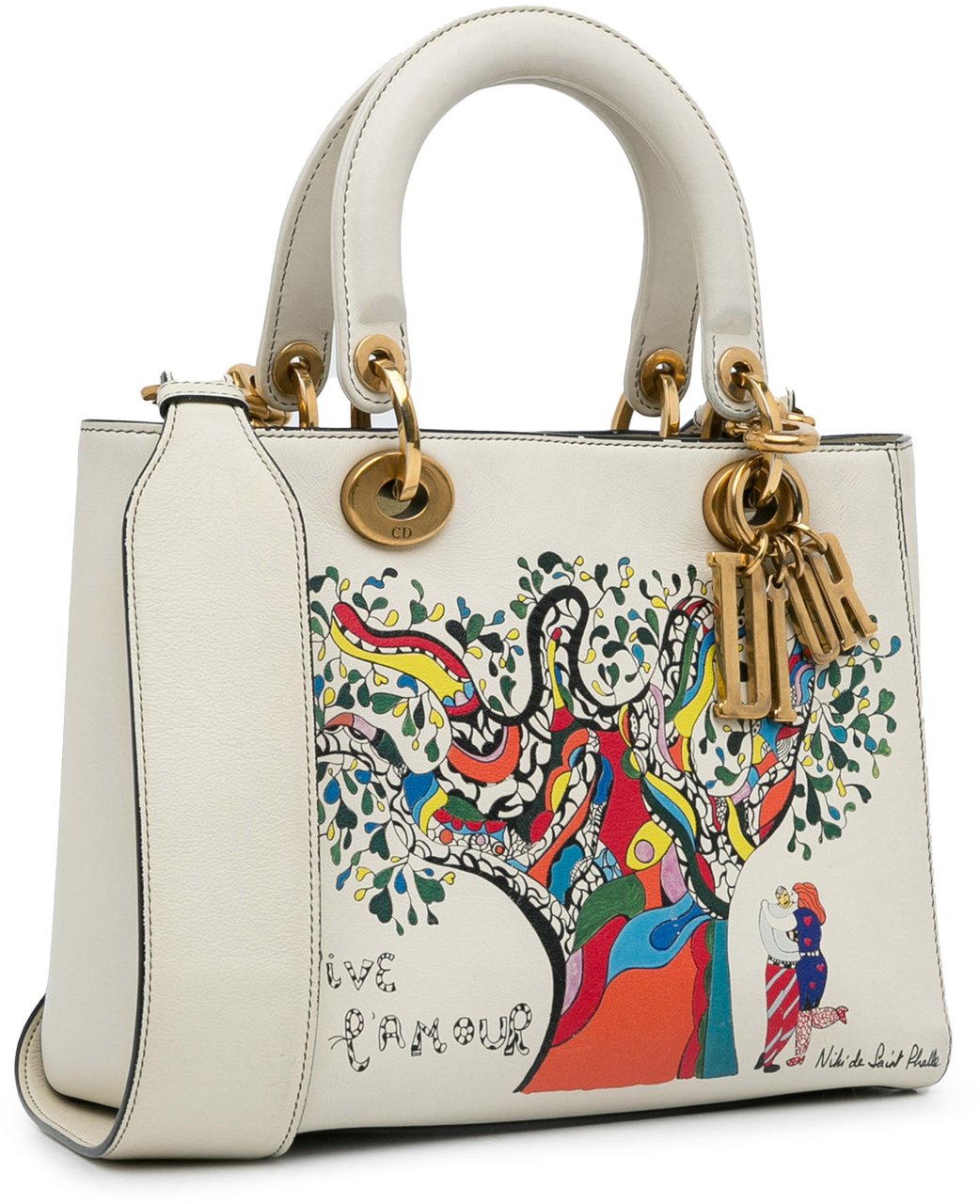 Dior Niki de Saint Phalle Medium Calfskin Vive l'amour Lady Dior Wit