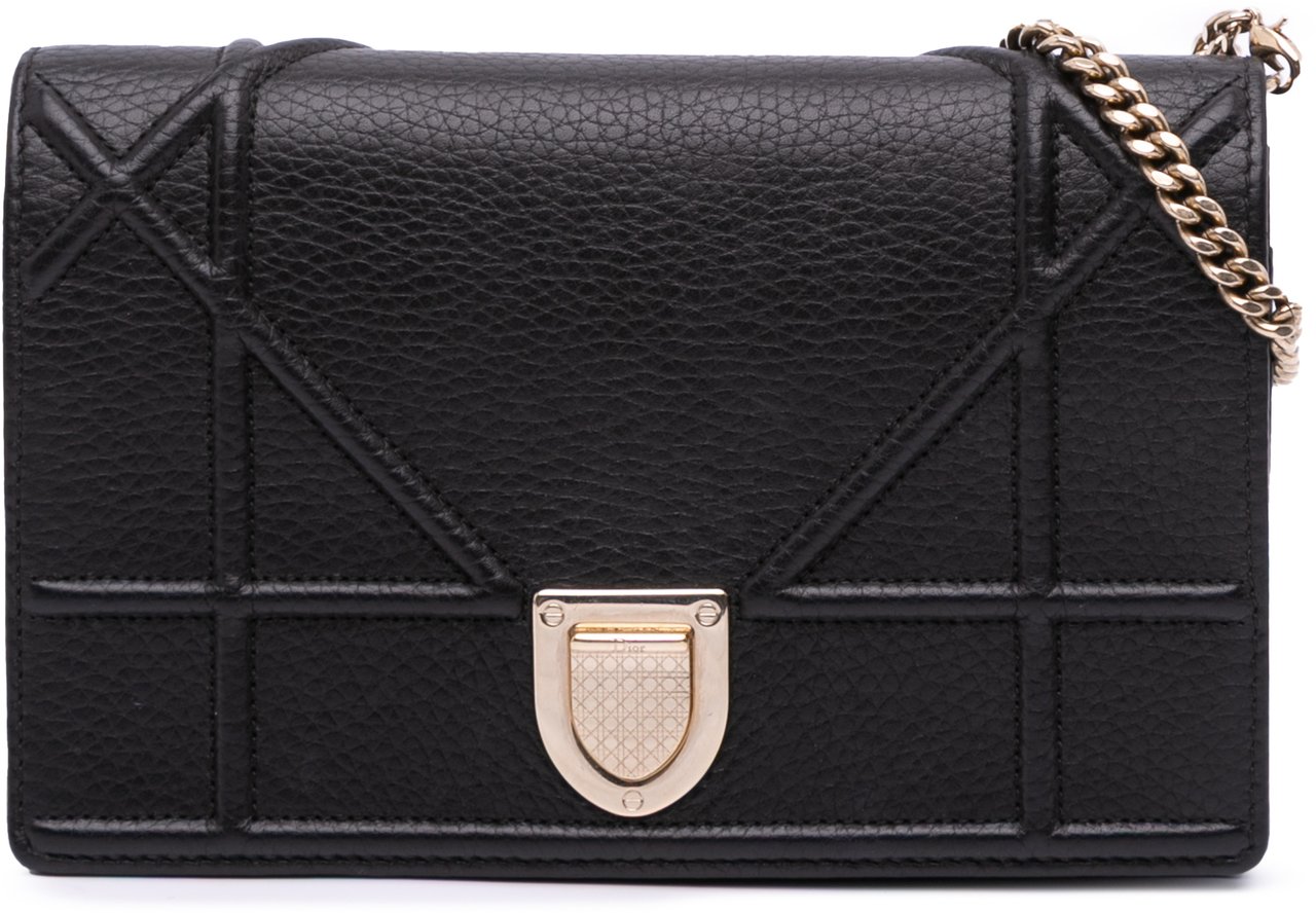 Dior Grained Calfskin Diorama Wallet on Chain Zwart