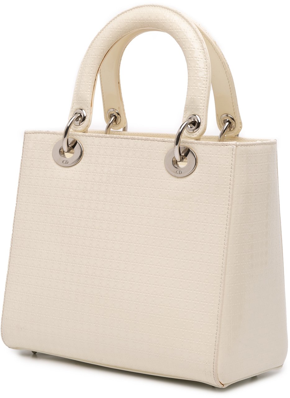 Dior Medium Patent Microcannage Lady Dior Wit