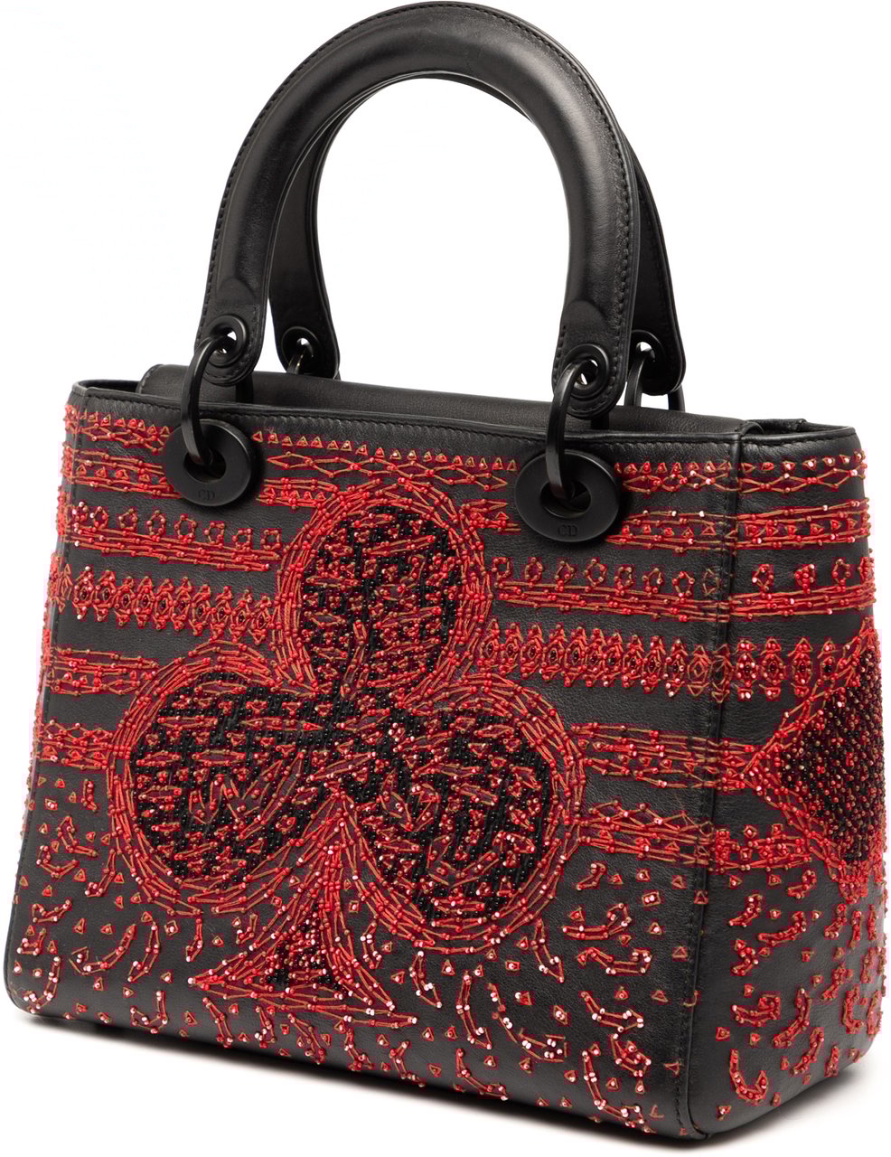 Dior Medium Smooth Calfskin Embroidered Heart Playing Cards Lady Dior Zwart
